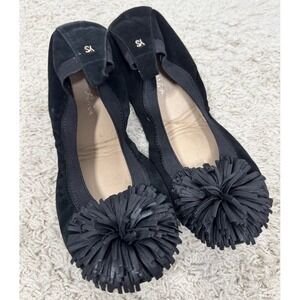 Yosi Samra Pom Pom Women's 9 Black Foldable Ballet Flats Dance Lounge Wedding